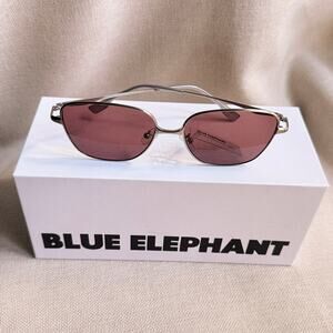 Discontinued Blue Elephant Demia Brick Tinted Sunglasses, Silver Frames, Korea